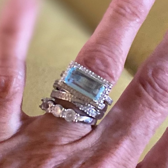 Aquamarine Pave Band in White Gold | Shane Co 18k White Gold Plated & Aquamarine Stack Ring